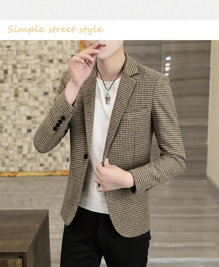 2026 Blazer Outdoor Men's Checked Fashion Business Trend Wedding Slimming Gentleman Casual Korean Travel High Formal Wear Blazer