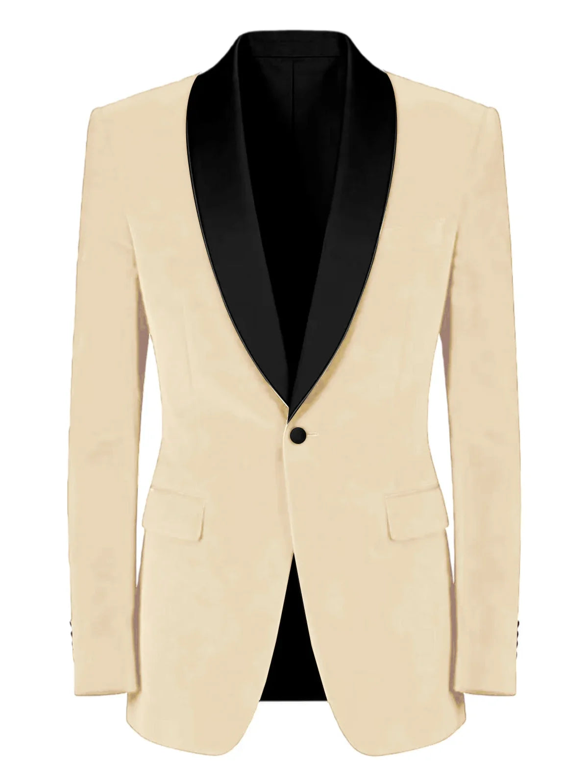 Men's Velvet Tuxedo Blazer Black Trim Shawl Lapel Slim Fit 1-Button Flap Pockets Suit Jacket Formal Wedding Party Sport Coats