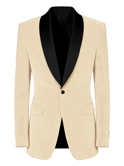 Men's Velvet Tuxedo Blazer Black Trim Shawl Lapel Slim Fit 1-Button Flap Pockets Suit Jacket Formal Wedding Party Sport Coats