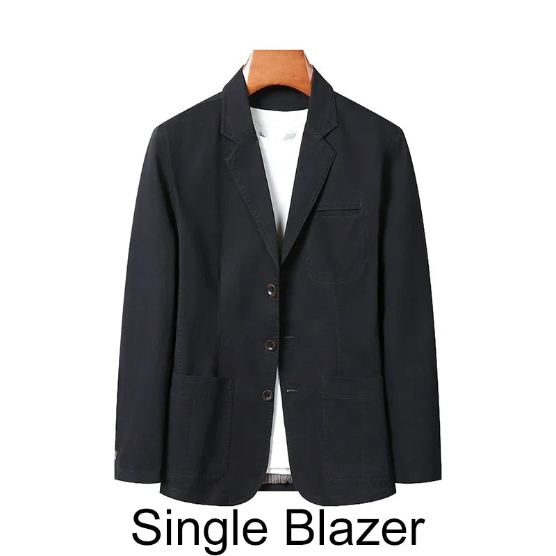 Blazer Man Retro Turn Down Collar Single-breasted Men Suit Coat Loose Pocket Long Sleeve Versatile Male Casual Outerwear