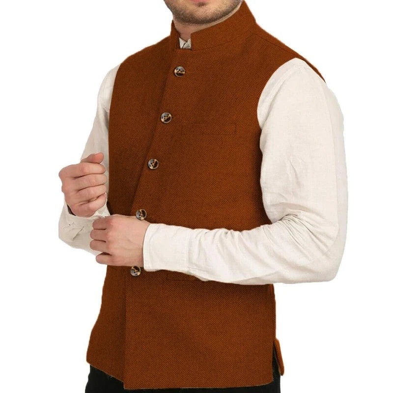 Men's Herringbone Suit Vest – Formal Single-Breasted Waistcoat for Weddings & Business