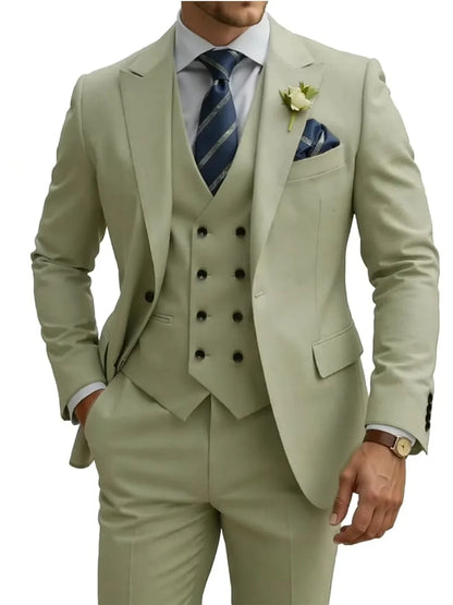 New Premium Solid Suit Set 3 Pieces Banquet Party Wear Handsome Peak Lapel Slim Fit Suits Wedding Groom Sets Plus Size Tuxedo
