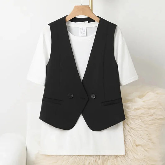 Spring Autumn Women Fashion Short Waistcoat Jacket Ladies New Solid Color Sleeveless Coat Female High-end Vest Tops Outwear