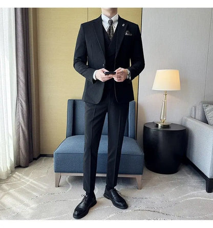 Men's Slim Fit 2-Piece Suit – Striped Single-Breasted Blazer and Trousers for Wedding, Business & Formal Wear