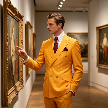 Men's Serge Suit 2 Piece Double Breasted Slim Fit Peak Lapel Gold Button High Quality Formal Blazer Pants Formal Business Weddin