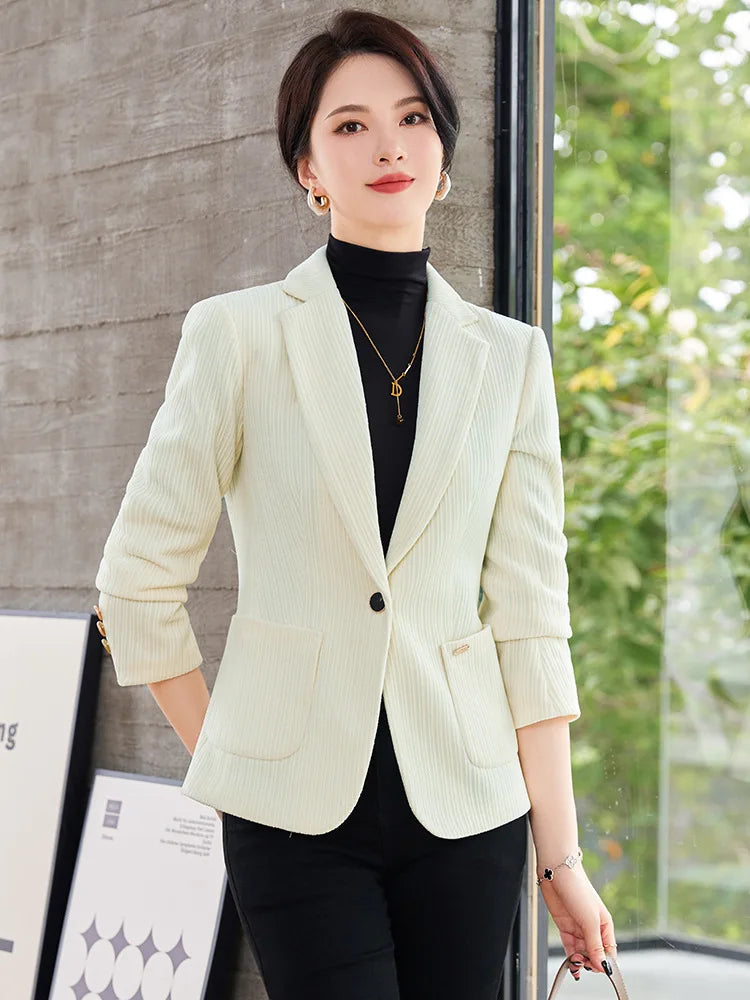 Autumn and Winter Blazer Women's Corduroy New Long Sleeve Professional Blazer Women's Coat Office Female Blazers Jacket Coat
