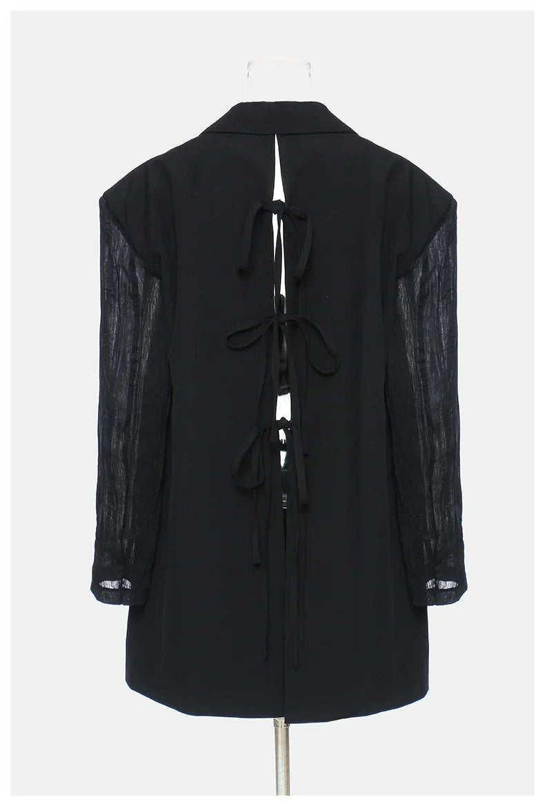 Women Chic Blazer Pleated Long Sleeves Single Breasted Notched Collar Back Lace-up Elegant Ins Coat New Spring 2026 HK19456