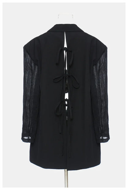 Women Chic Blazer Pleated Long Sleeves Single Breasted Notched Collar Back Lace-up Elegant Ins Coat New Spring 2026 HK19456
