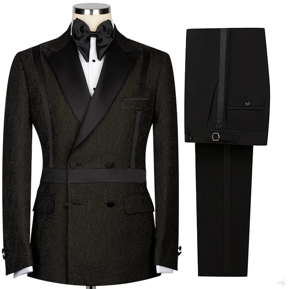 Leisure Men's Suit 2 Pieces Appliques Lapel Blazer Pants Bow Collar Wedding Tuxedos Work Business Formal Customized M7160