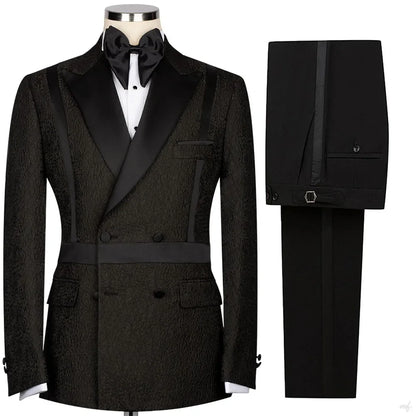 Leisure Men's Suit 2 Pieces Appliques Lapel Blazer Pants Bow Collar Wedding Tuxedos Work Business Formal Customized M7160