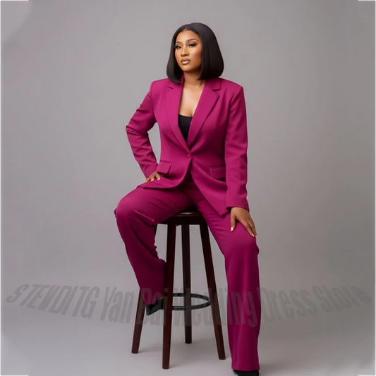 Stylish Notched Lapel Women's Suit Solid Color Single Button Formal Lady Set 2 Pieces Business Casual Blazer PantsHigh Quality