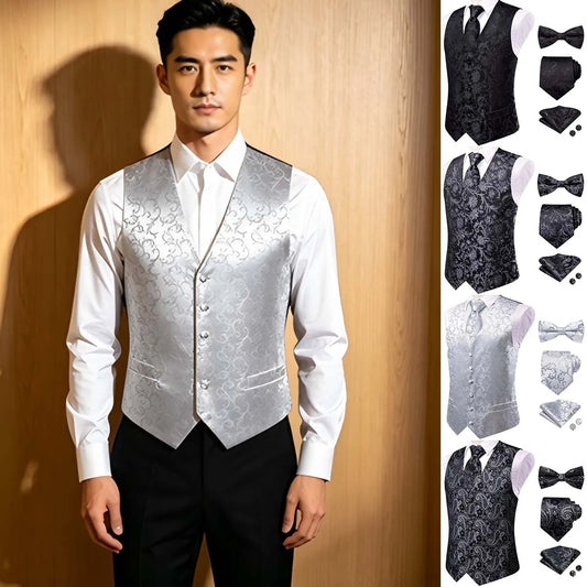 Men's Paisley Pattern Double Breasted Vest Full Set – Wedding & Formal Occasion Waistcoat