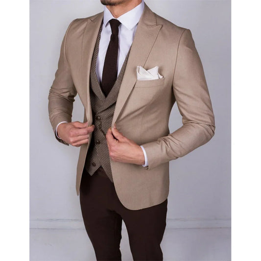 Fashion One Button Men's Wedding Prom Suits Slim Fit Skinny Terno Business 3 Pieces(Jacket+Pant+Vest+Tie)traje novio