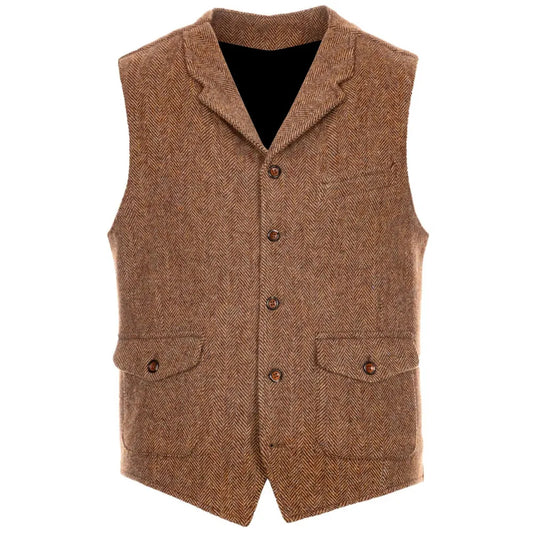 Men's Herringbone Vest Single Breasted Waistcoat for Weddings and Smart Casual Occasions