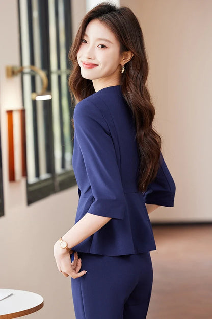 2025 Summer New Fashionable Business Women's Suit, High-Quality Two-Piece Mid-Sleeved Blazer + Pants. Soft and Comfortable