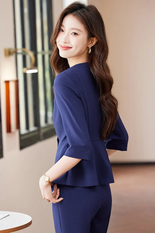 2025 Summer New Fashionable Business Women's Suit, High-Quality Two-Piece Mid-Sleeved Blazer + Pants. Soft and Comfortable