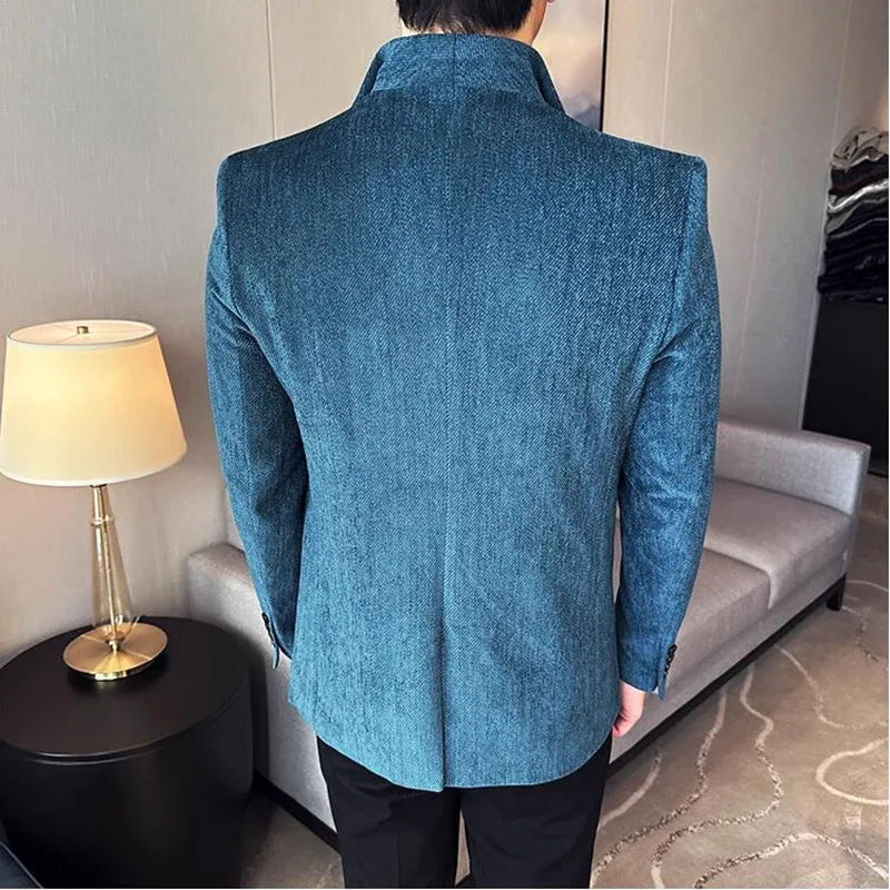 New Chinese Style Stand Collar Fashion Casual Suit Jacket Autumn Winter New Slim Fit Business Formal Social Prom Party Tuxedos