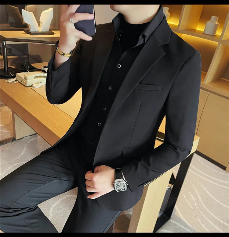 Removable Shirt Fake Two Suit Coats Men Spring Autumn Korean Slim Fit Business Casual Suit Coat Formal Social Party Prom Tuxedos