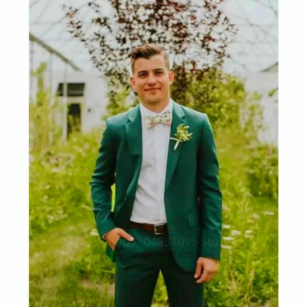 Ensemble de costumes de mariage élégants pour hommes - 2 pièces - Coupe ajustée - Revers cranté - Blazer simple boutonnage - Pantalon - Costumes de cérémonie d'affaires - Smokings pour hommes - Vêtements pour hommes