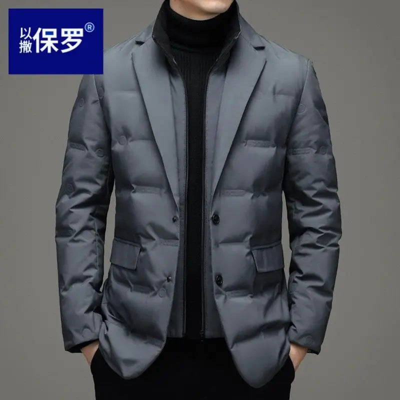 High Quality Men's Handsome down Jacket with Scarf Collar M-6XL Big Plus Size for Middle-Aged Dad Fashionable Outerwear