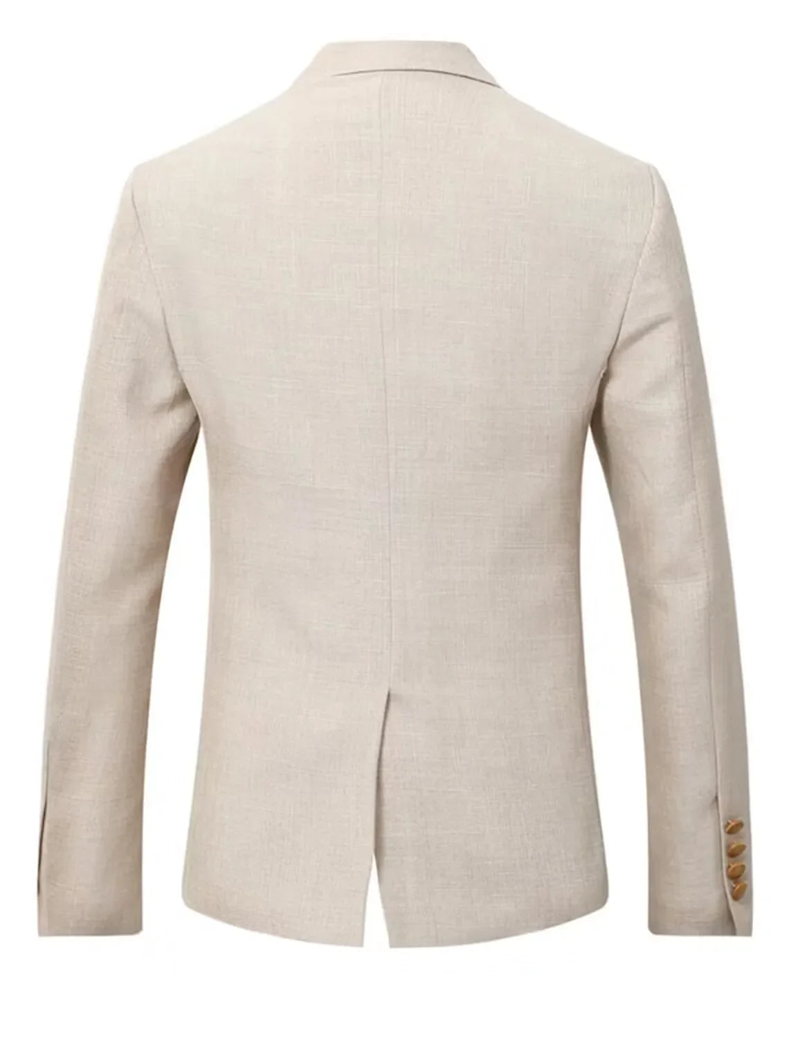 Blue/Beige Linen Men Suits Peak Lapel Slim Fit One Gold Button Blazer Vest Pants Groom Tuxedos Wedding Prom Dinner 3 Piece Set
