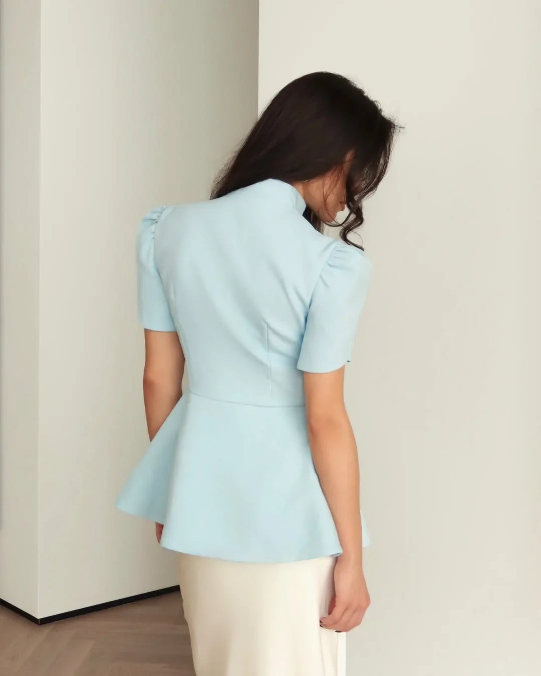 Women's 2025 Autumn New Fashion Fashion Blazer Jacket Stand Collar Button Front Solid Color Slim Fit Short Sleeve Waist Design