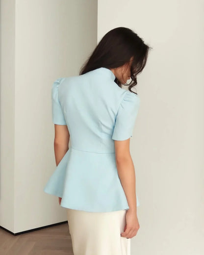 Women's 2025 Autumn New Fashion Fashion Blazer Jacket Stand Collar Button Front Solid Color Slim Fit Short Sleeve Waist Design