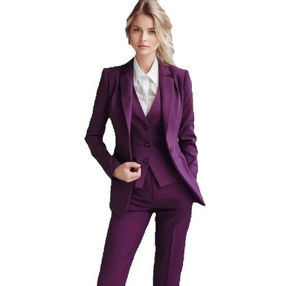 New Purple Women Suits Lady Business Office Tuxedos Mother Wedding Party Formal Occasions Ladies 3 Piece Set Jacket Vest Pants