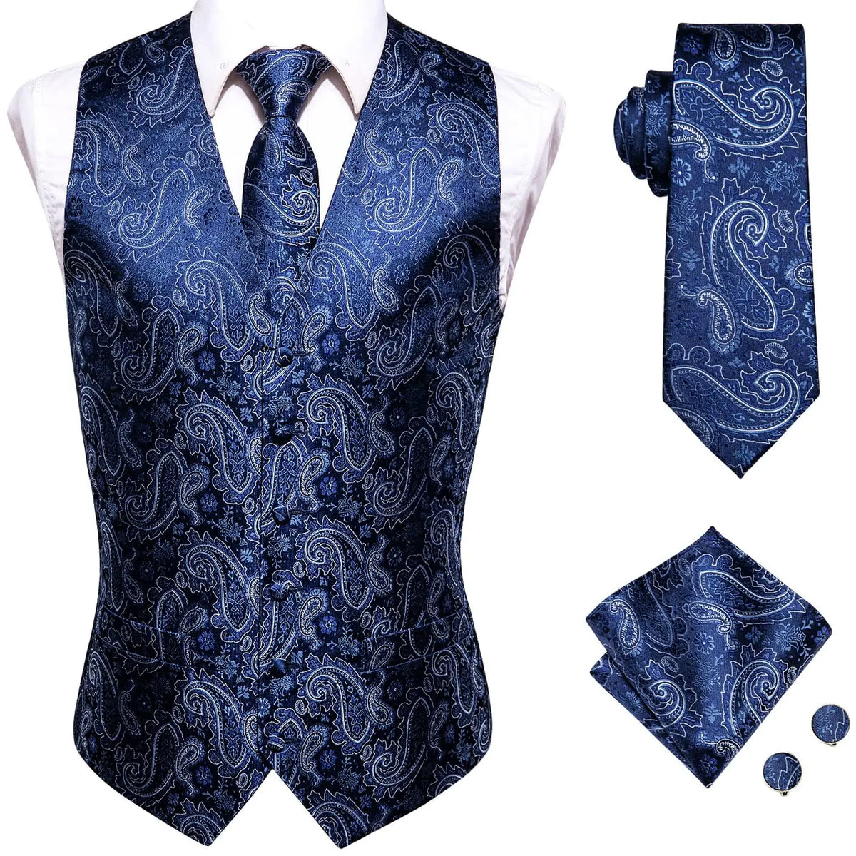 Men's Floral Paisley Vest and Tie Set – Formal Waistcoat with Necktie and Pocket Square for Weddings and Business Events