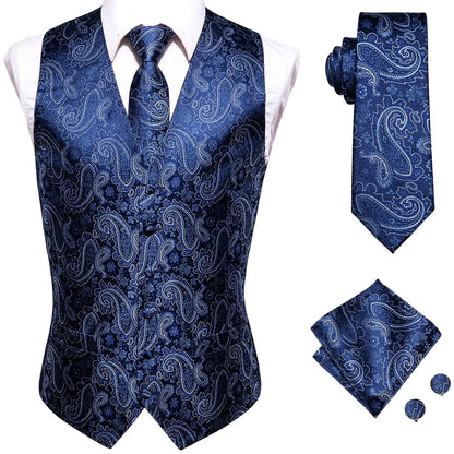 Men's Floral Paisley Vest and Tie Set – Formal Waistcoat with Necktie and Pocket Square for Weddings and Business Events