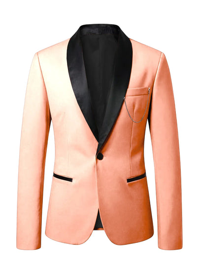 Men's Slim Fit Tuxedo Blazer Satin Shawl Collar One Button Formal Business Suit Jacket for Wedding Prom Party For Spring Summer