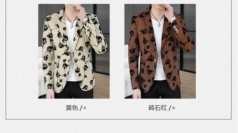 Blazer: Outdoor Fashion Business Gentleman Print Wedding Host Campus Slim-fit Casual Korean-style Youthful Versatile Men Blazer