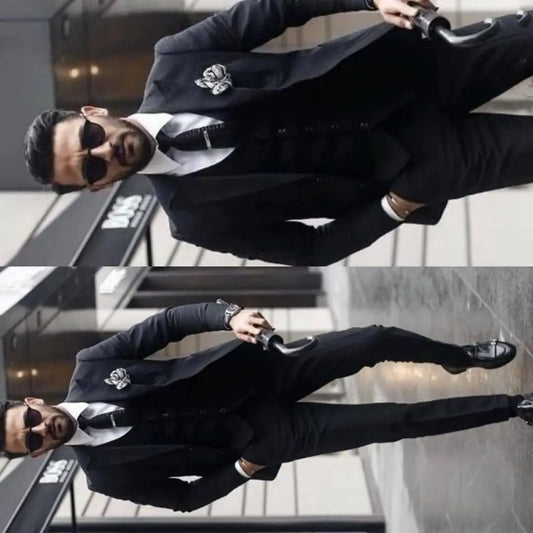 Boss Men's Slim Fit 3 Piece Wedding Tuxedo Suits with Lapel Gentle Groomsmen Best Man Blazer Jacket Pants Vest Set for Special O