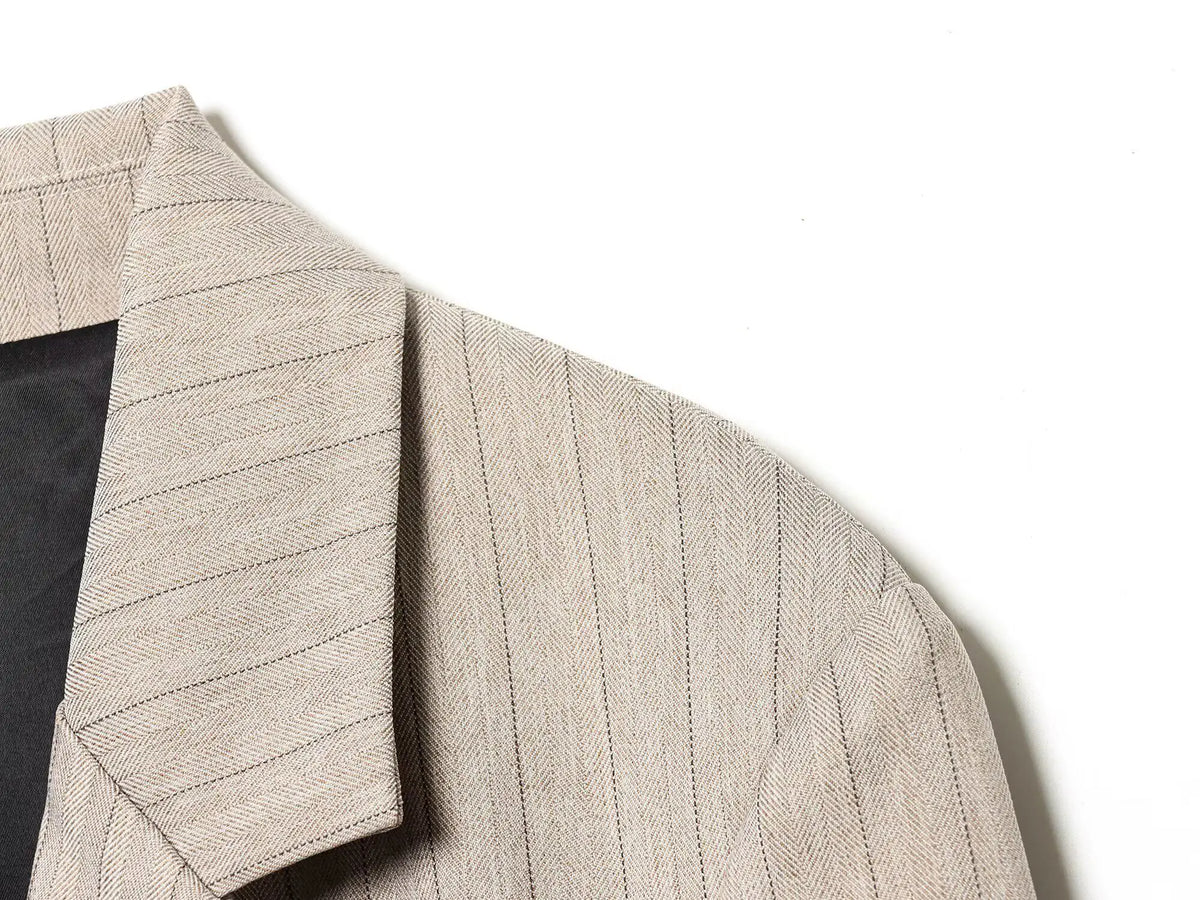Women Khaki Striped Blazer Jacket Y2k 2000s Vintage Suit Coat Long Sleeve Single Breasted Oversize Outerwear Spring Autumn 2025