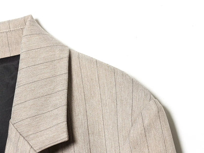 Women Khaki Striped Blazer Jacket Y2k 2000s Vintage Suit Coat Long Sleeve Single Breasted Oversize Outerwear Spring Autumn 2025