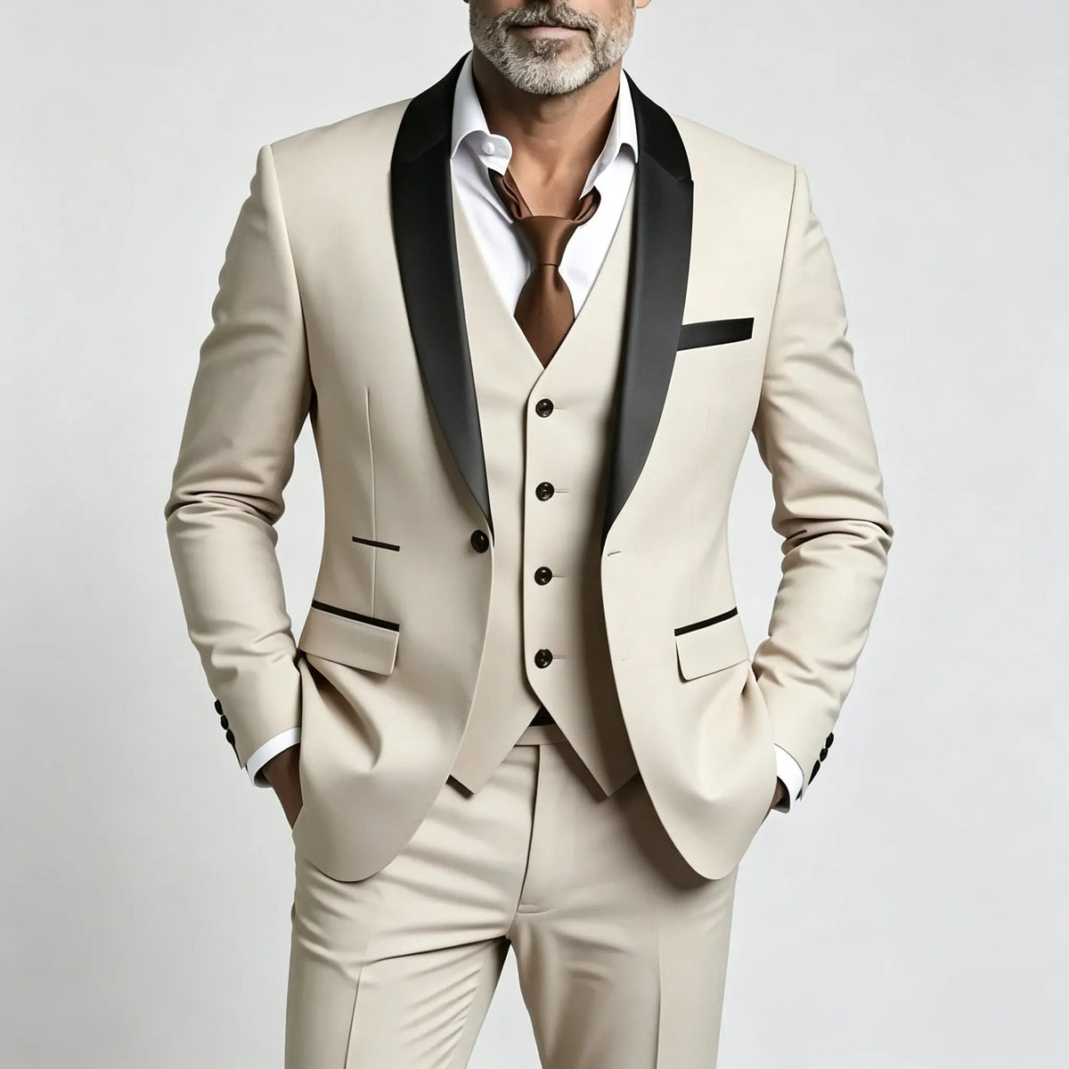 Costume 3 pièces pour homme à revers châle — Coupe ajustée, à simple boutonnage, idéal pour les mariages, les banquets et diverses occasions décontractées