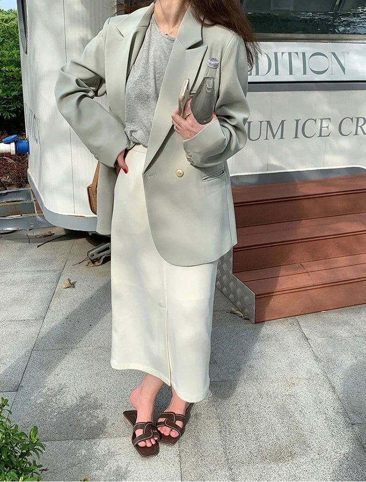 Women's 2025 SS FW Brown Double Breasted Loose Blazer Korean Trendy Casual Workwear Slimming Chic Fashion Internet Hot Jacket