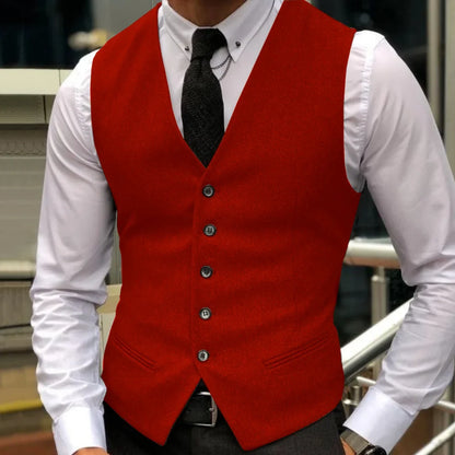 Men's Vest Herringbone Single Breasted Lapel Waistcoat for Wedding & Formal Occasions