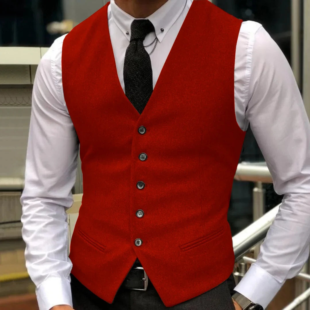 Men's Vest Herringbone Single Breasted Lapel Waistcoat for Wedding & Formal Occasions