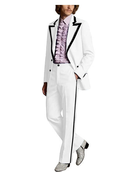 Men's Tuxedo Suit 2-Piece Slim Fit Blazer and Pants Set with Black Velvet Trim for Weddings and Formal Events