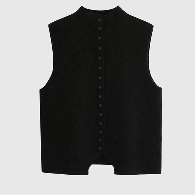 Autumn Winter Ladies Solid Color Knitting Vest Coat Korean Female high-end Stand Collar Sweater Women Fashion Knitted Sleeveless