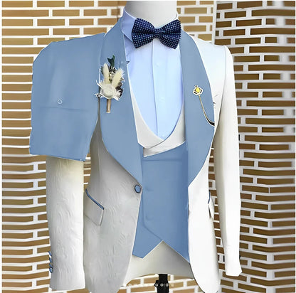 White Jacquard Elegant suits Men For Wedding Formal Jacket Vest Pants 3 Pieces Groomsman Tuxedos Tailored Male Fashion Clothing