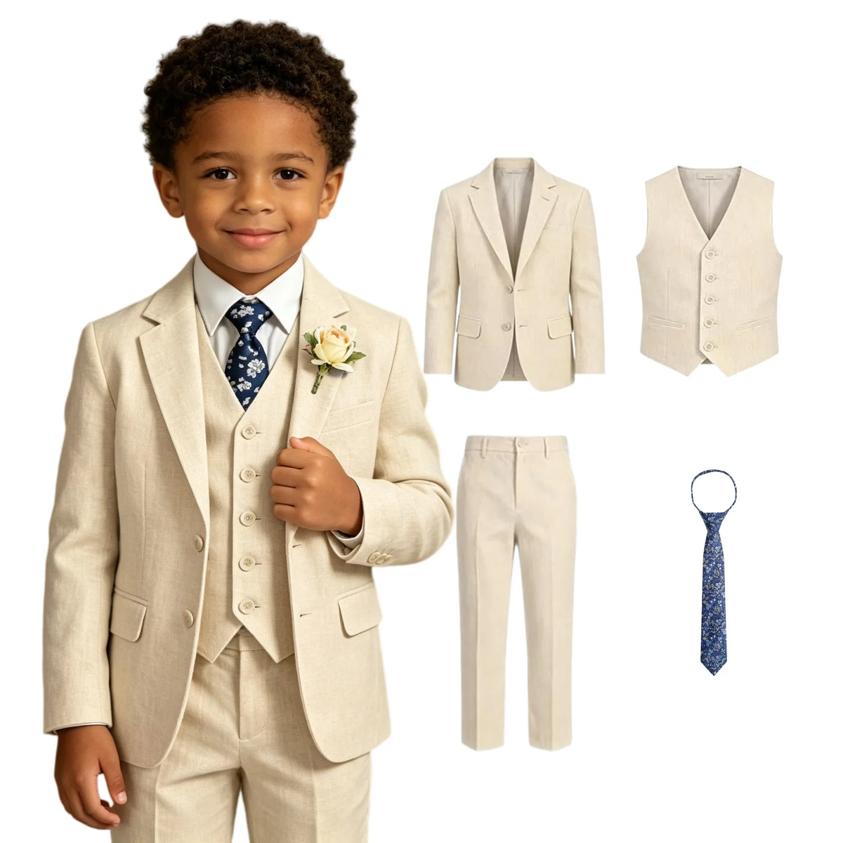 Boys 4-Piece Formal Suit Set – Single Breasted, Notched Collar, Wedding & Occasion Wear
