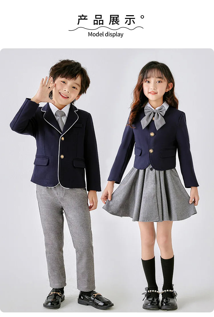 Kids School Uniforms Girls British Japanese Navy Jacket Suit Dress Boys Blazer Formal Outfits Chidren Student Clothes Class Sets