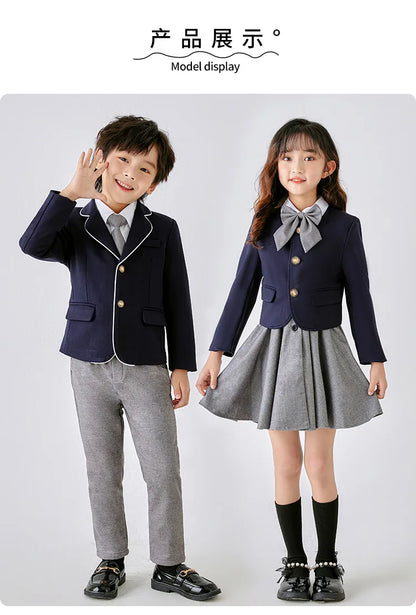 Kids School Uniforms Girls British Japanese Navy Jacket Suit Dress Boys Blazer Formal Outfits Chidren Student Clothes Class Sets