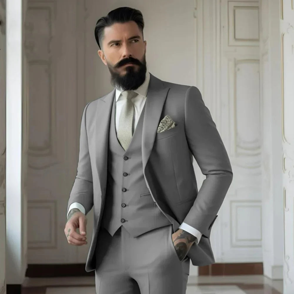 Green Men's Slim Fit 3 Piece Suits (Jacket+Vest+Pant) Wedding Groom Tuxedos Prom Formal Male Party Blazers