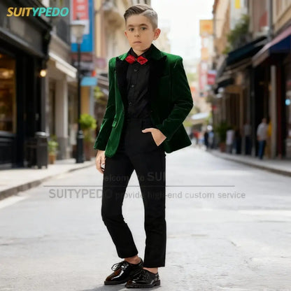 Fashion Purple Boy Suit Set Peaked Lapel Blazer And Pants 2 Pieces Wedding Party Costume Children Birthday Photography Tuxedos