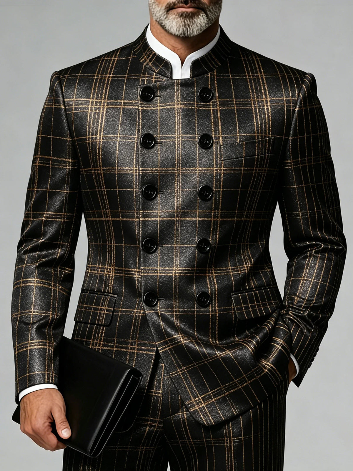 Men's Business Blazer Luxury Classic Party Banquet Wedding Mandarin Collar Double Breasted Slim Fit Jacket Plus Size Outerwear