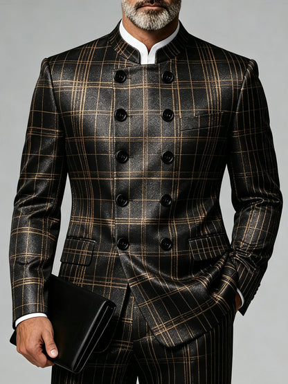Men's Business Blazer Luxury Classic Party Banquet Wedding Mandarin Collar Double Breasted Slim Fit Jacket Plus Size Outerwear
