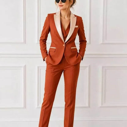 Beige Collar Orange Formal Business Women Suit Wedding Party Prom Ladies Mother Tuxedos Costume 3 Piece Set Blazer Vest Pants